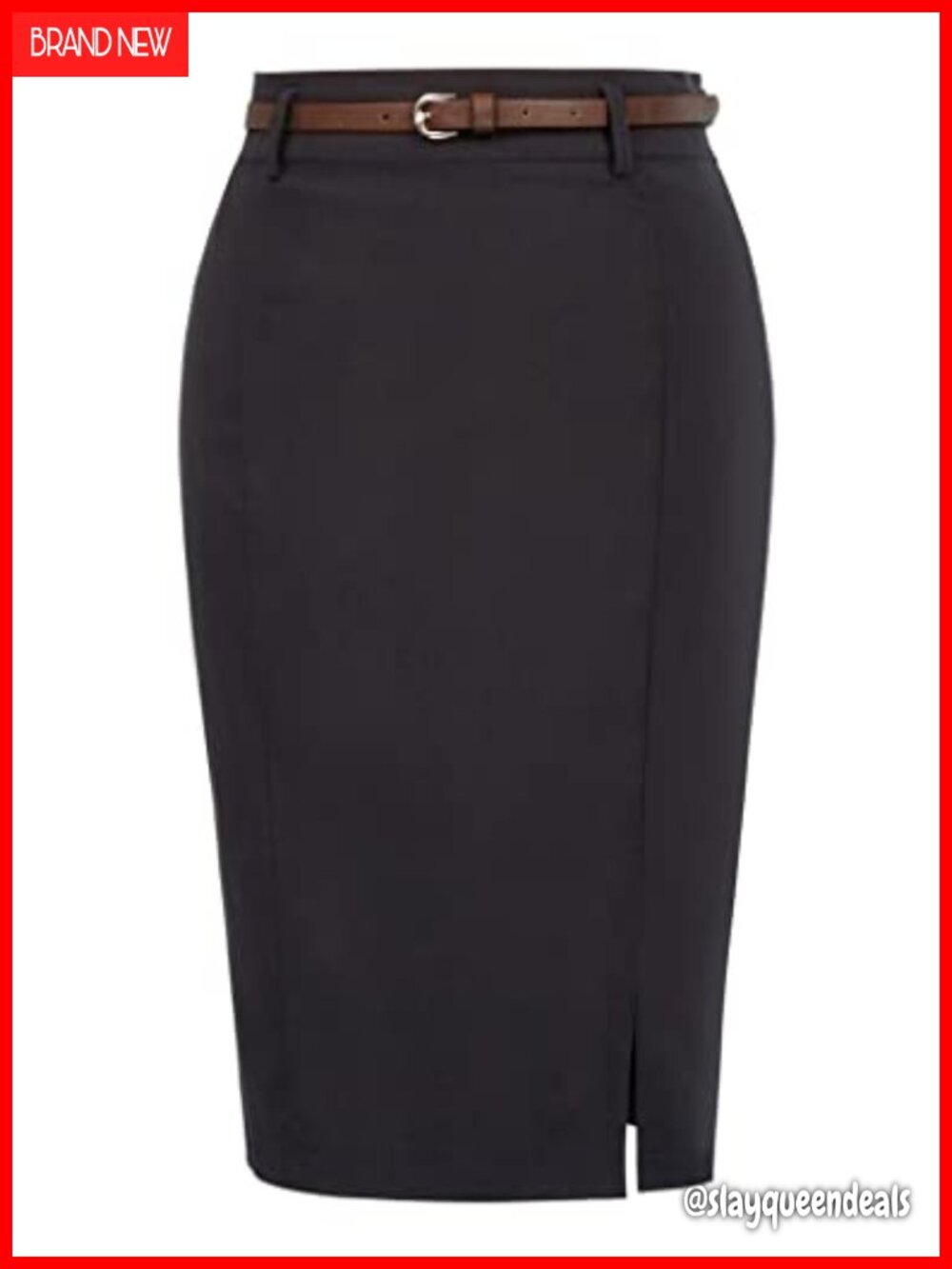 Women's High Waist Pencil Skirt Knee Length Bodycon with Belt